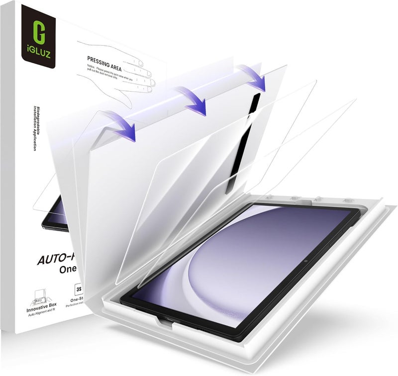 iGluz 2 Pack 9H Tempered Glass Screen Protector for Samsung Galaxy Tab A9+/A9 Plus (11 inch) with Easy-Install Alignment Tray,12FT Shatterproof,Bubble Free,HD Clear,Scratch Resistant,S Pen Compatible - Image 1